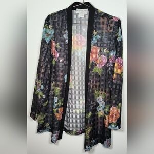 Bedford Fair Sheer Black Floral Print Kimono Plus Size 18 Petite.